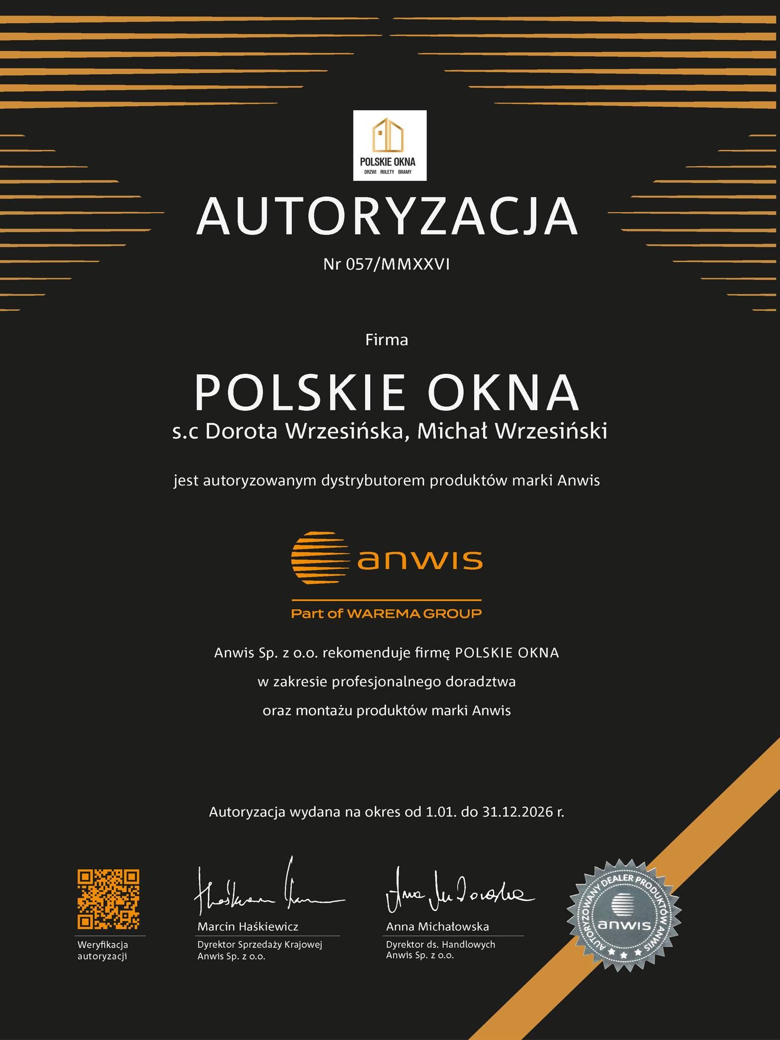 Autoryzacja Anwis – autoryzowany dystrybutor rolet i żaluzji